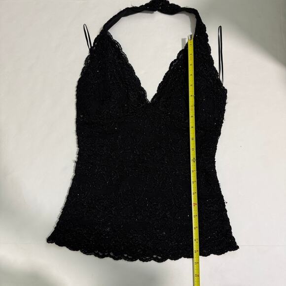 VTG Cache Y2K Babydoll Halter Top M Black Sheer Mesh Beaded Lace Whimsigoth Vamp - Picture 6 of 13